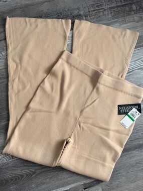 Danielle Bernstein Beige Ribbed Knot Flare Wide Leg Pants - Tan Large